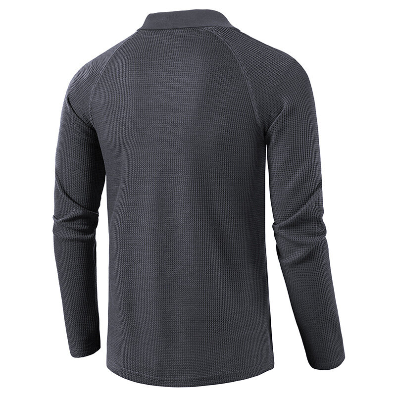 Men's Long-Sleeved Lapel T-shirt Men's Waffle Polo Shirt Men's Autumn Undershirt Top GD-WY