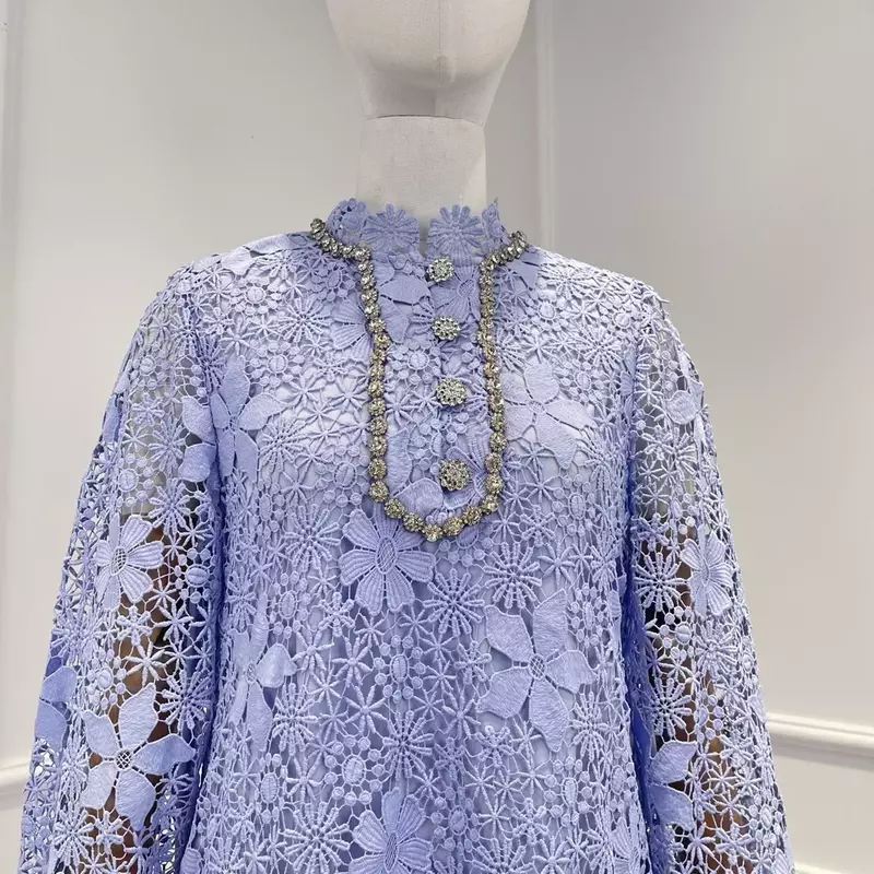 Женское винтажное длинное кружевное платье, однотонное фиолетовое элегантное ажурное платье фиолетового цвета с цветочным узором и бусинами, весна-лето 2023