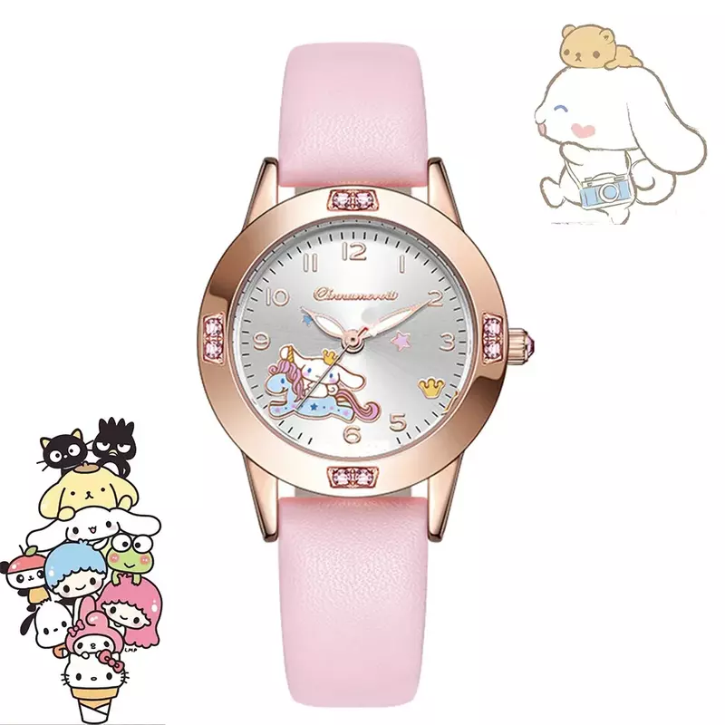 Penjualan laris jam tangan kuarsa murid perempuan bertatahkan kartun lucu kucing anjing giok Kulomi Seri Sanrio jam tangan lucu hadiah kreatif