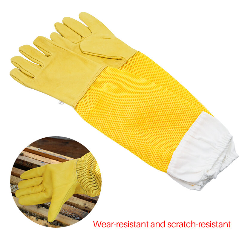 1 paio di guanti per apicoltura manicotti protettivi per apicoltore guanti lunghi in pelle di pecora traspirante Anti-ape/puntura strumenti per apicoltura