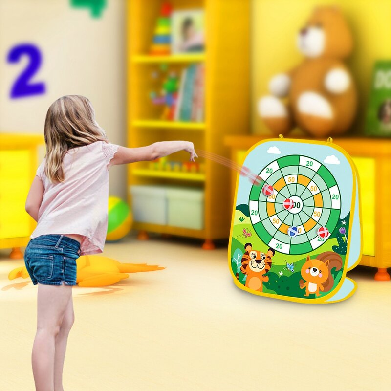 Toy Sports Double Sided Dart Board for Kids Bean Bag Toss Game 3 in 1 Portable Throw Ball Sport Game Best Gift for Kid A