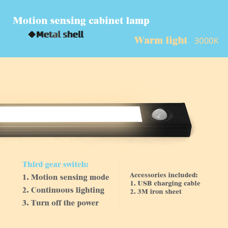 Lampka nocna Led oświetlenie podszafkowe czujnik ruchu lampka do szafy lampka oświetlenie kuchenne USB