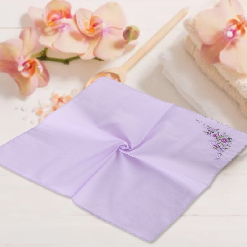 Pañuelo para limpiar sudor con bordado floral para niños, hombres, mujeres, pañuelo para ancianos, pañuelo bolsillo para y