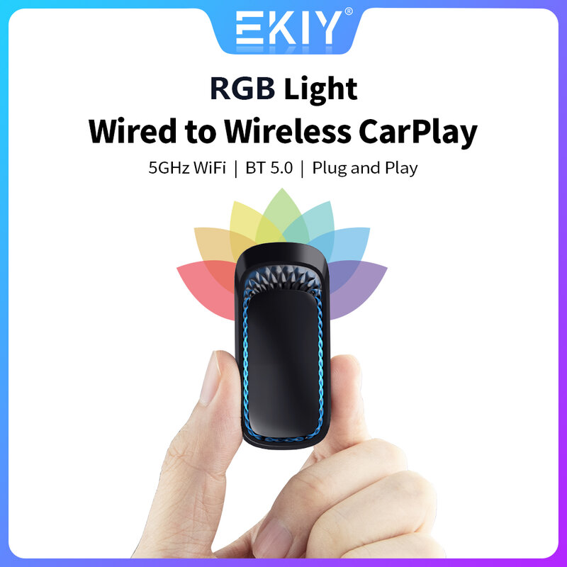 EKIY-RGB الملونة اللاسلكية Carplay دونغل ، صندوق صغير ، التوصيل والتشغيل ، وربط بلوتوث ، واي فاي مع Carplay التفاح السلكية ، راديو السيارة OEM