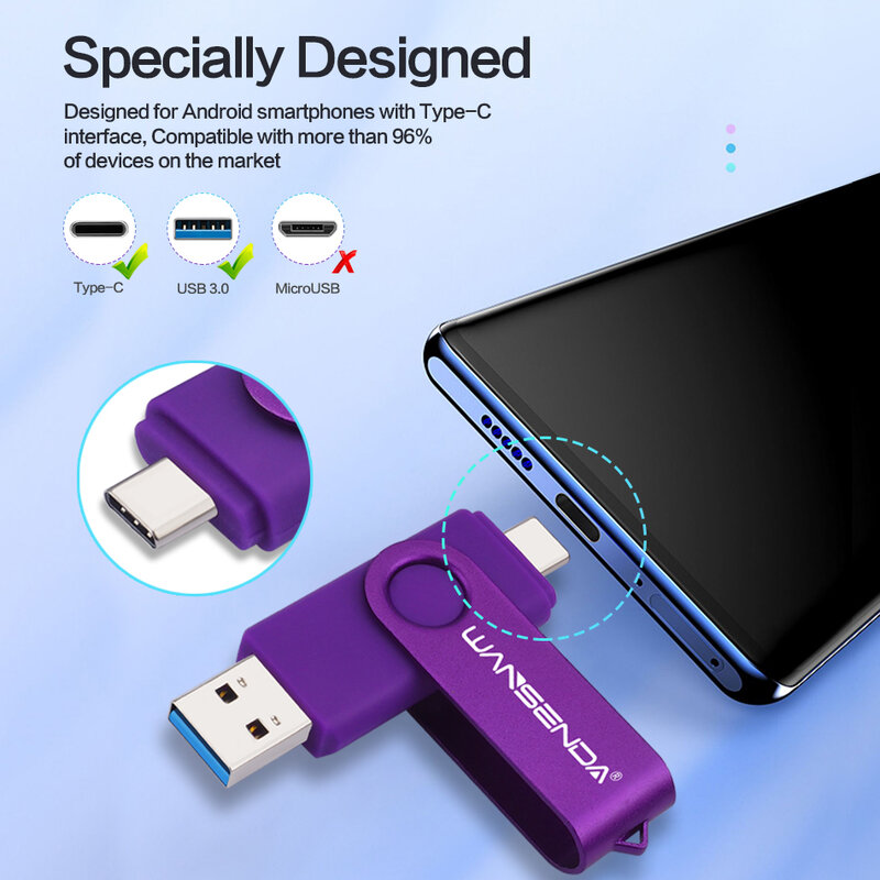 WANSENDA-unidad Flash USB tipo C, Pendrive de 128GB, 256GB, 16GB, 32GB, 64GB, 512GB, tipo C y Tipo A, para teléfonos inteligentes/tabletas, PC