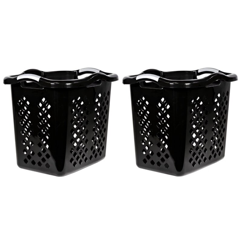2 пластиковых корзины для белья с серебряными ручками, черного цвета, 2 упаковки
