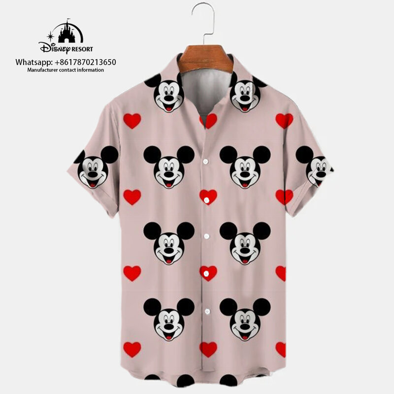 Mode Harajuku Streetstyle 2024 Nieuwe 3d Revers Korte Mouw Single Breasted Shirt Mickey Pattern Print Casual Shirt Y 2K