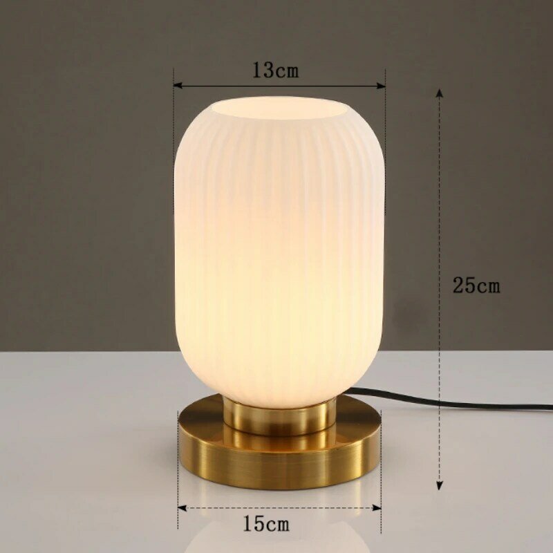 Lampu meja Nordic lampu meja belajar kamar tidur dekorasi samping tempat tidur lampu meja Modern ruang tamu putih biru Amber Smoky abu-abu kaca lampu meja