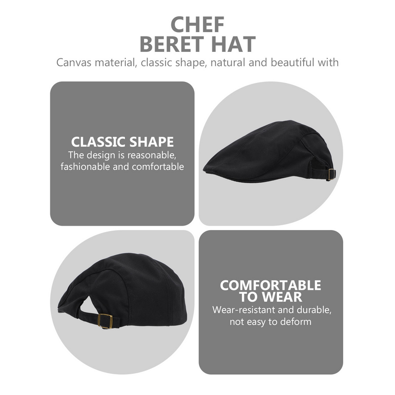 black Mens Beret Hats kitchen cooking chef cap service hair cowgirl hat nets Chef Beret Caps men