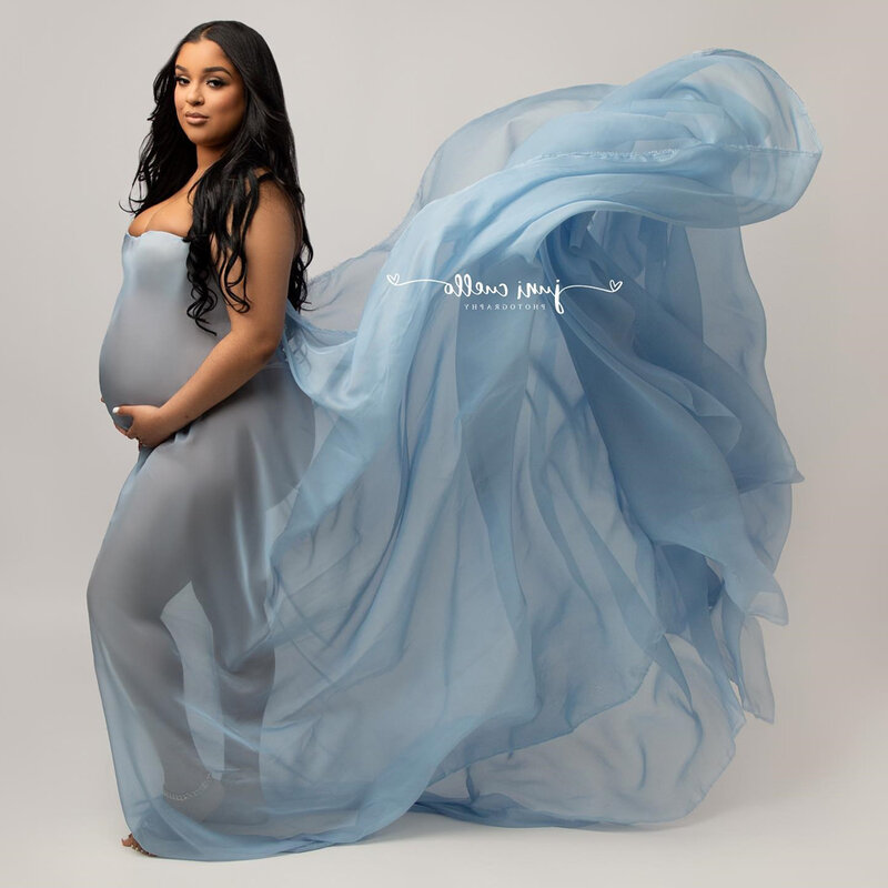 Fotografia ciążowa rekwizyty miękka tkanina szyfonowa kobiety w ciąży proste modelowanie prześwitującej tkaniny z tło studyjne