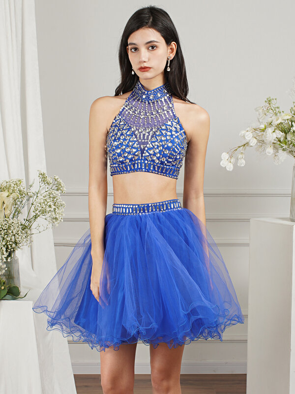 Misshow design único duas peças mini vestidos de verão para as mulheres luxo cristal pedras curto baile noite vestido festa