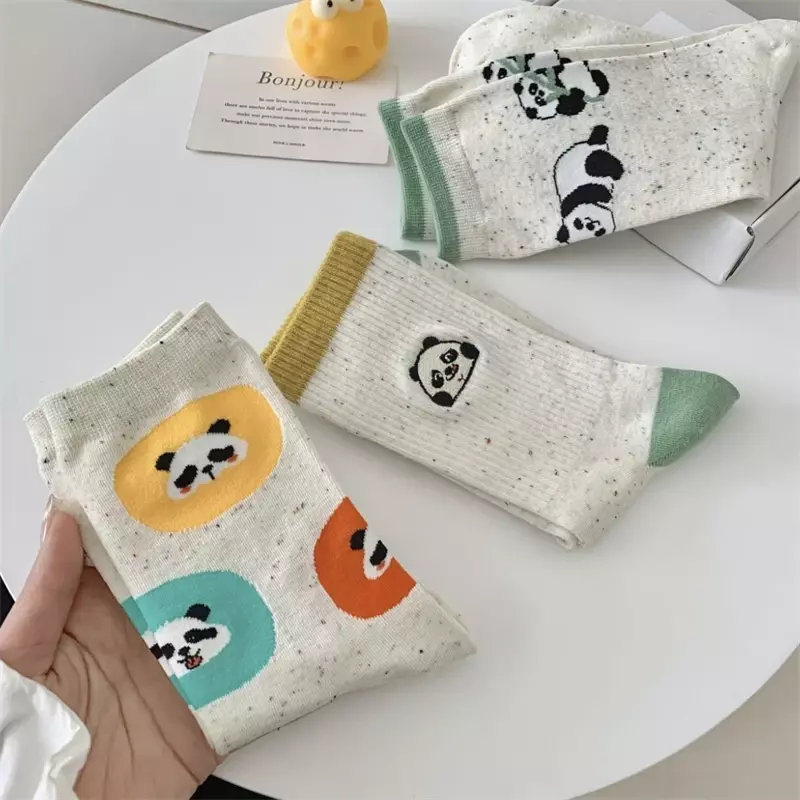 Calcetines de algodón con dibujos animados para mujer, medias de estilo coreano, informales, absorbentes de sudor, bordados, 3 pares
