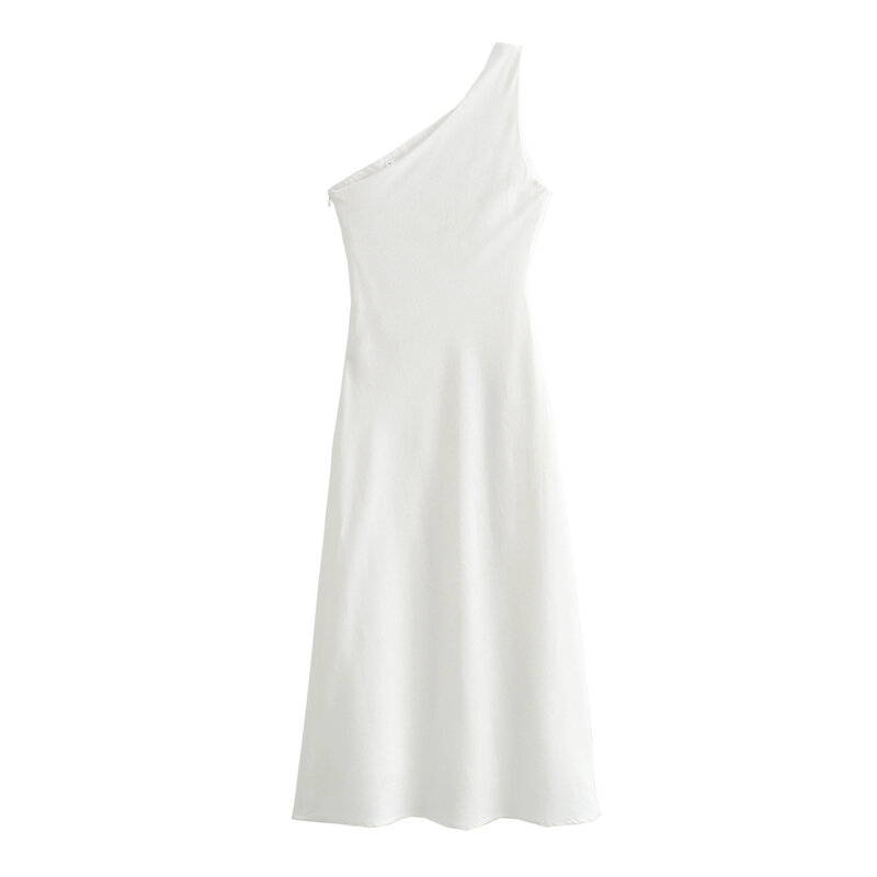 Women 2024 New Chic Fashion  Soft Touch Flax asymmetry Midi Dress Vintage  Straps Female Dresses robe Vestidos