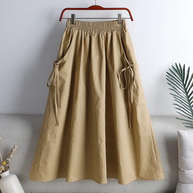 Spring Summer Long Workdress Skirt Women 2024 New Fashion Loose Casual Pure Colour Elastic Waist Skirt A Word Skirt Female