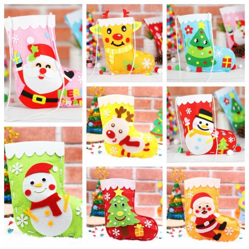 Tecido não tecido DIY Christmas Stocking, Decoração da Casa do boneco de neve, Handmade Candy Gift Handbag, Xmas Tree Socks
