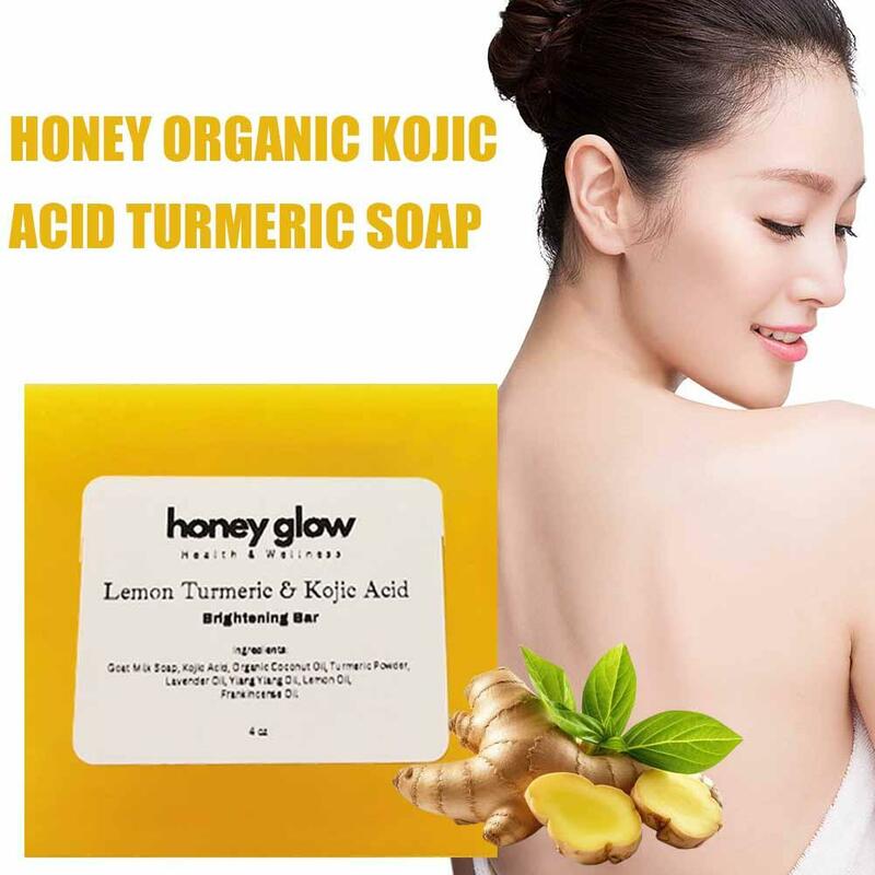 Honey Glow Lemon Turmeric Kojic Acid Soap Bar Cleansing Natural Skin Acid Sensitive Turmeric Soap Bar Kojic Soap Handmade J2S1