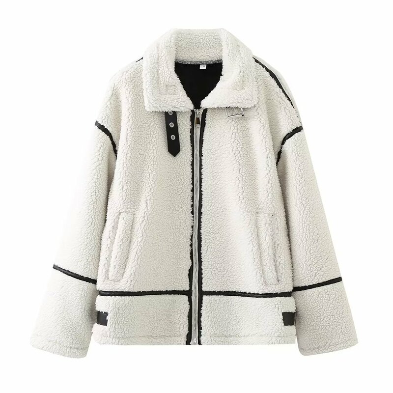 Manteau épais en laine d'agneau pour femme, fourrure de moto intégrée, automne, hiver, nouveau, 2023