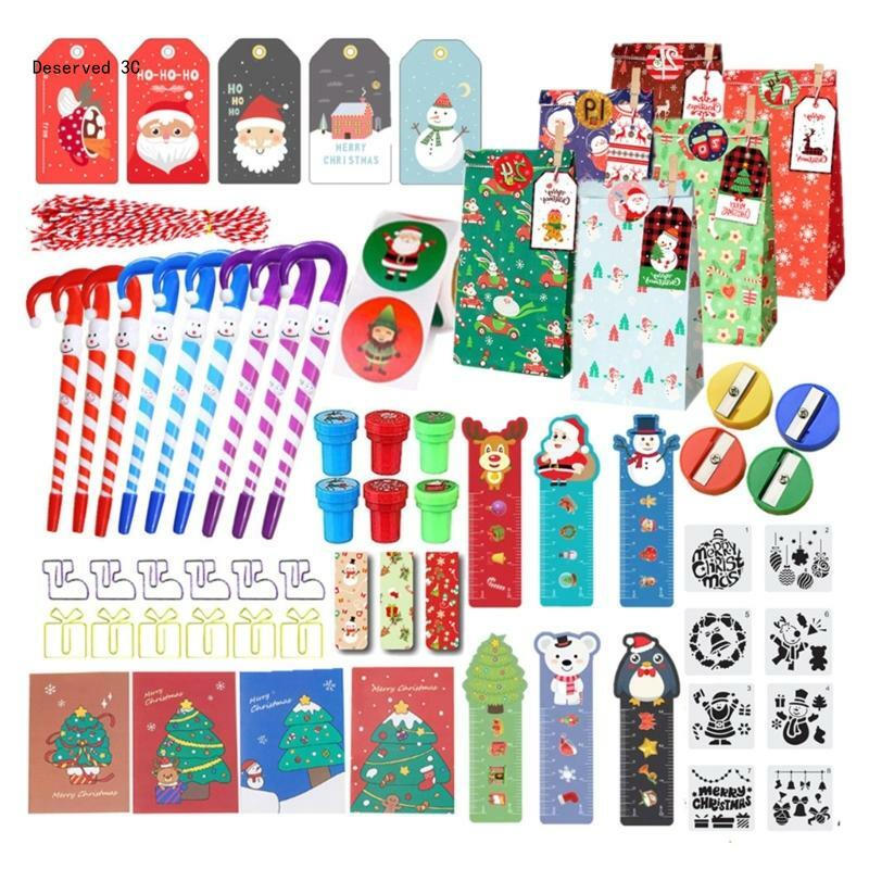 R9CB juegos de papelería con tema navideño, lápices, bolsa de papelería navideña, rellenos, traje estacionario, bolsa de regalos