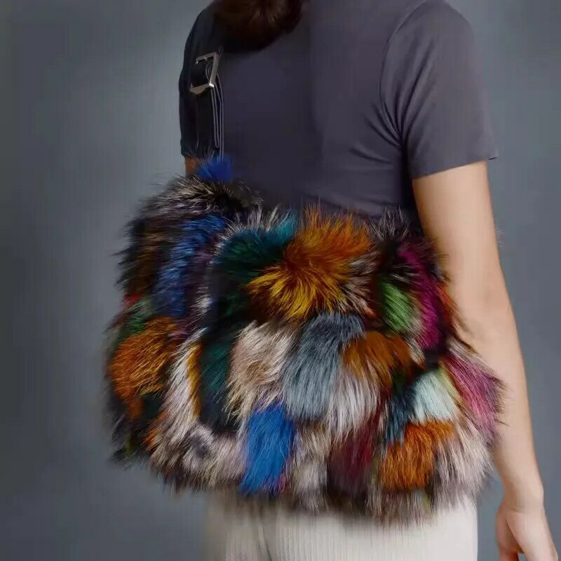 Женская зимняя сумка из натурального Лисьего меха, роскошная женская сумка из натурального меха, дизайнерская сумка-тоут Высокого Качества из Натурального Меха чернобурки, женские сумки