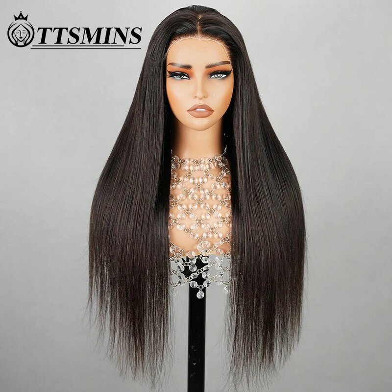 Long 32 34 Inch Glueless Wigs Human Hair Pre Plucked Pre Cut 13x4 Straight Lace Front Wigs Natural Black 180 Density Wear And Go