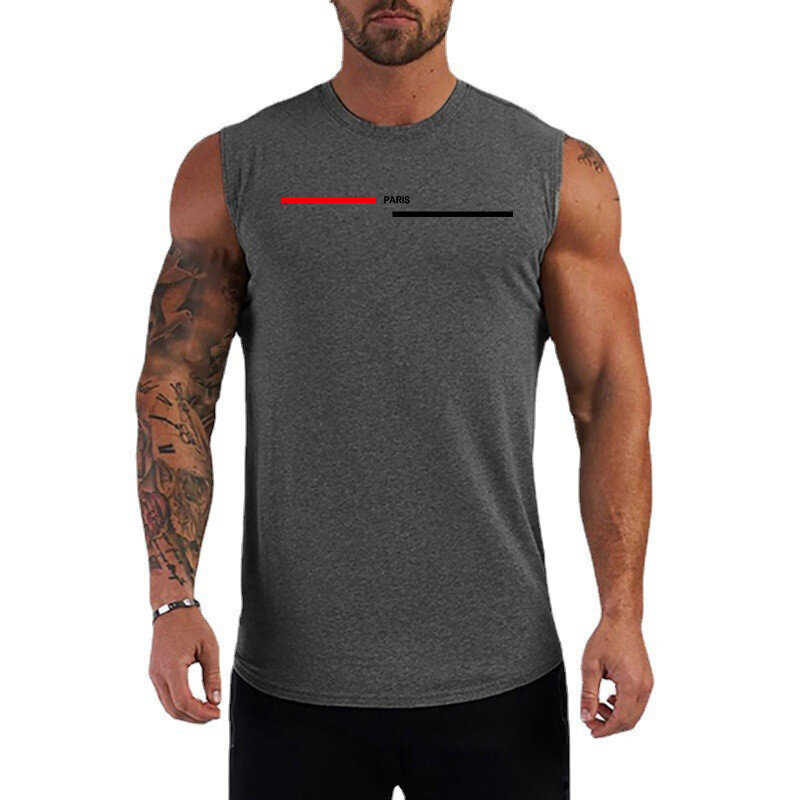 Camiseta sin mangas para hombre, ropa deportiva ajustada, de algodón puro, con cuello redondo, para entrenamiento de culturismo y gimnasio