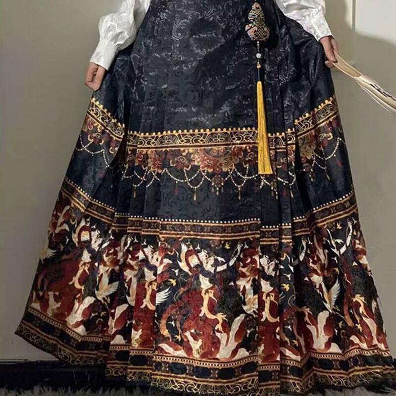 Spódnica z nadrukiem z dynastia Ming spódnica w stylu chińskim w stylu chińskim nadruk Retro plisowana spódnica Hanfu dla kobiet