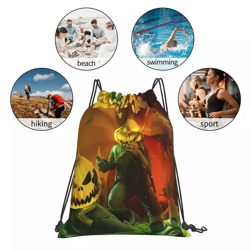 Halloween Pumpkin Backpacks Casual Portable Drawstring Bags Drawstring Bundle Pocket Sports Bag Book Bags For Travel Students