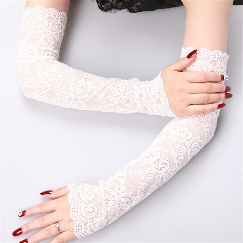 1 ~ 10 buah renda kain es sutra lengan panjang wanita bebas peregangan pelindung olahraga kain Super elastis renda Lengan es
