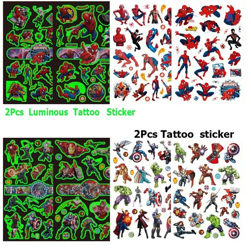 4Pcs/set Disney Luminous Spiderman Tattoo Stickers Waterproof Stitch Frozen Sticker Birthday Party Supplies Decoration Kids Gift