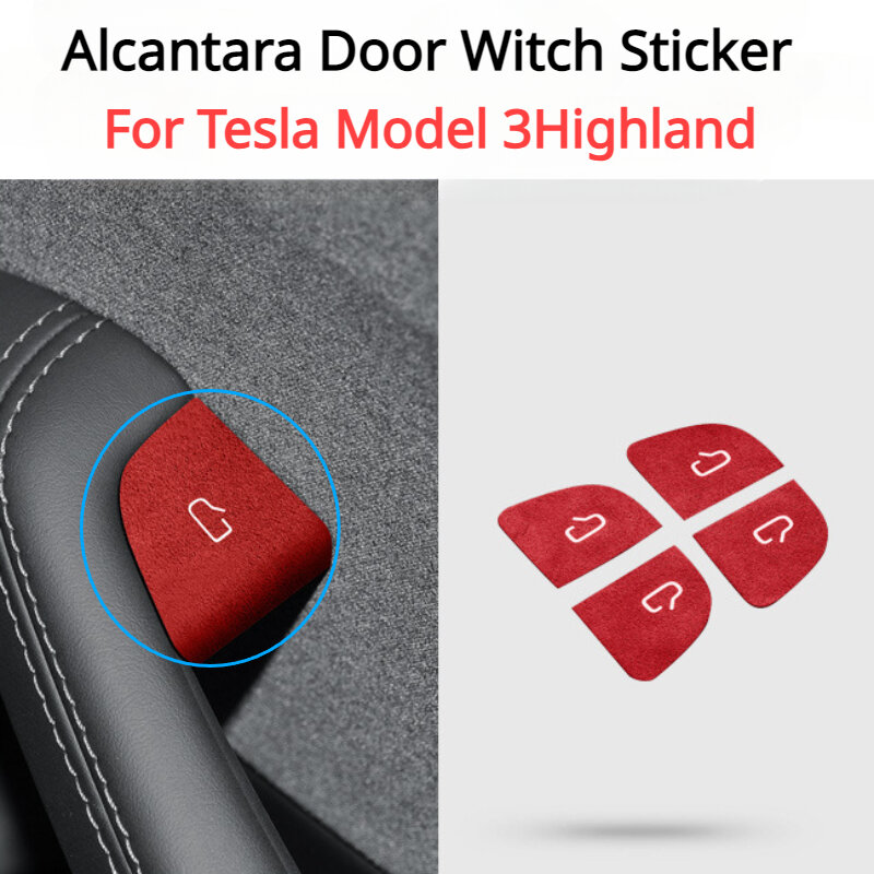 Наклейка на дверной переключатель Tesla Model 3 + алькантара, тонкая накладка, замшевая декоративная наклейка для новой модели 3 Highland 2024, интерьер автомобиля