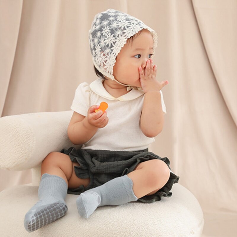 Meias antiderrapantes para bebê, malha macia e segura, moda para crianças, 0 a 3 anos, primavera