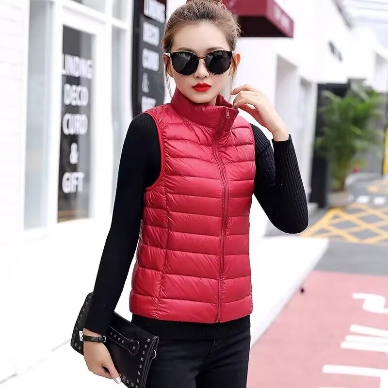 2024 Women's Clothing Down Coats White duck down slim fit new lightweight down vest short standing collar warm thin jacket vests