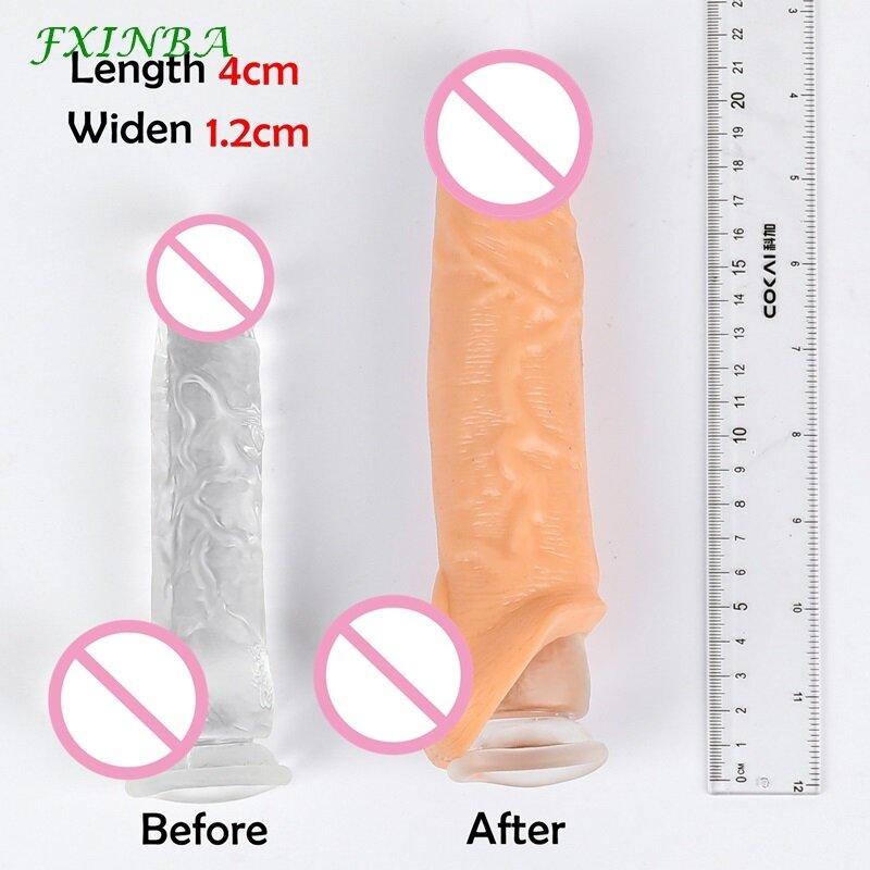 FXINBA 14-27cm Realistic Penis Sleeve Extender Cock Sleeve Dick Enlargement Delay Ejaculation Reusable Condom Men Sex Toys