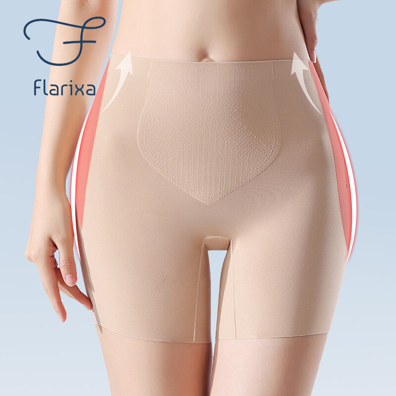 Flarixa High Waist Tummy Control Body Shapers Women Seamless Ice Silk Safety Shorts Butt Lifter Panties Hip Enhancer Shapewear