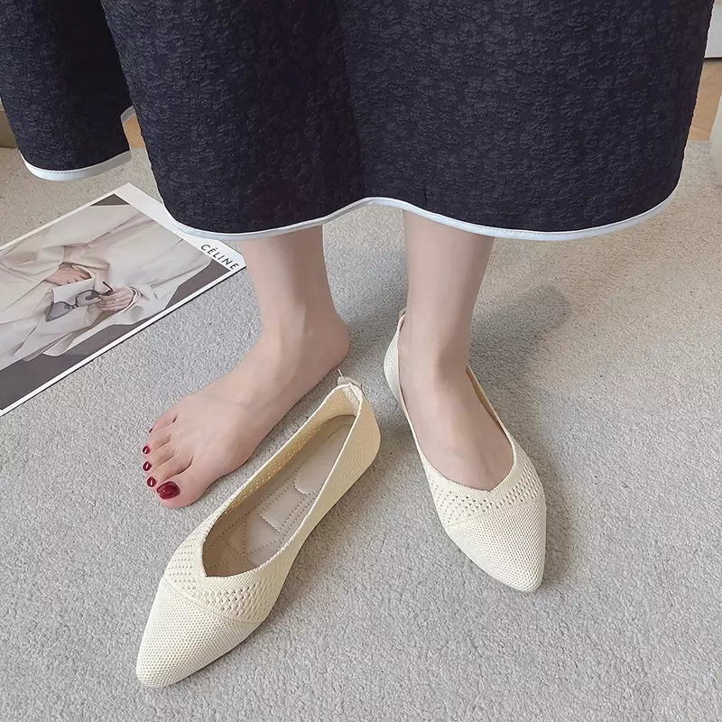 Zapatos de tacón plano de suela suave para mujer, calzado informal de punto, transpirable, Color sólido, novedad de primavera y verano
