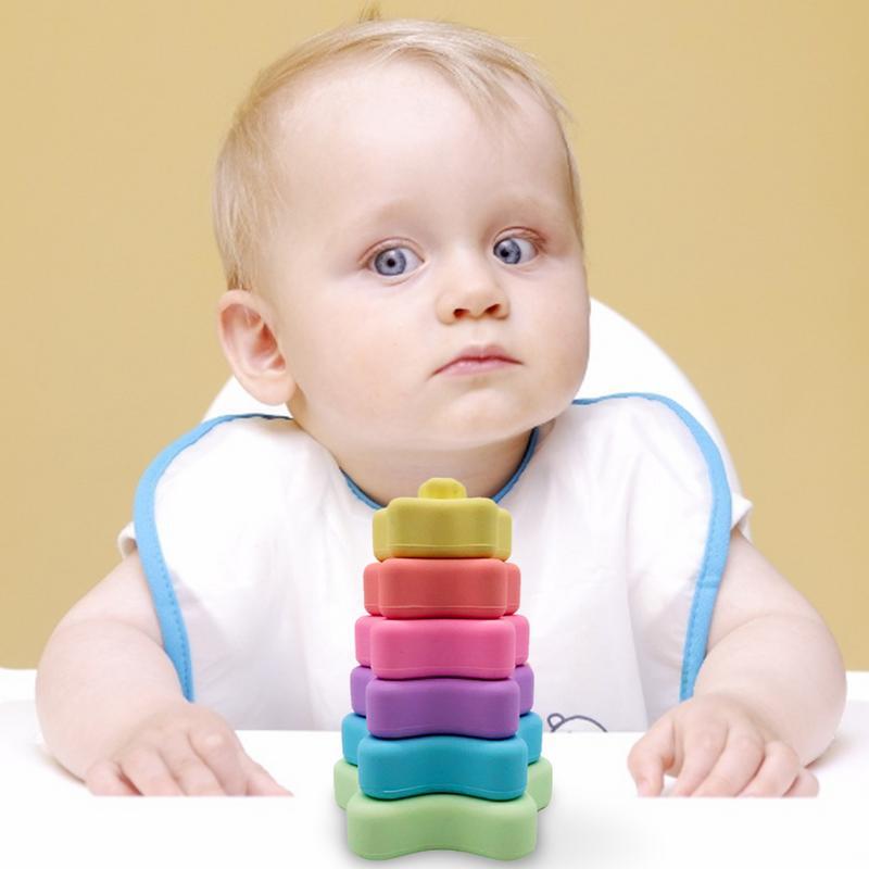 6 pz/set blocchi di costruzione in plastica morbida colorata giocattoli 3D Touch Baby Massage massaggiagengive in gomma spremere il giocattolo per i bambini afferrare il giocattolo