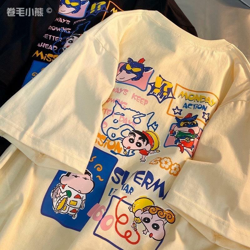 New Kawaii Cute Crayon Shin-Chan T-Shirt Summer Casual Short Sleeves Loose Couple Style Cartoon Anime Printed Top Birthday Gifts
