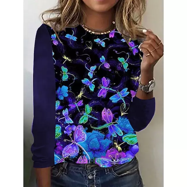 Y2k top Street donna 2024 autunno nuova moda farfalla stampa girocollo a maniche lunghe t-shirt top per le donne YBF37-3