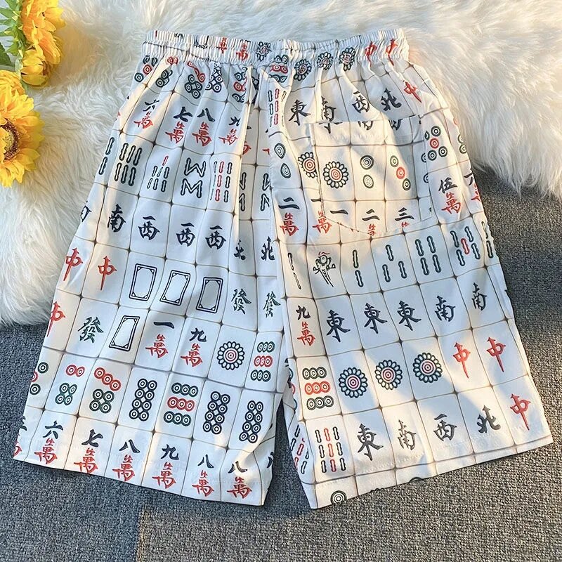 Nuovo Set di stampa Mahjong per uomo e donna Summer Travel Shopping pantaloncini a maniche corte semplici e Ultra sottili Casual in due pezzi