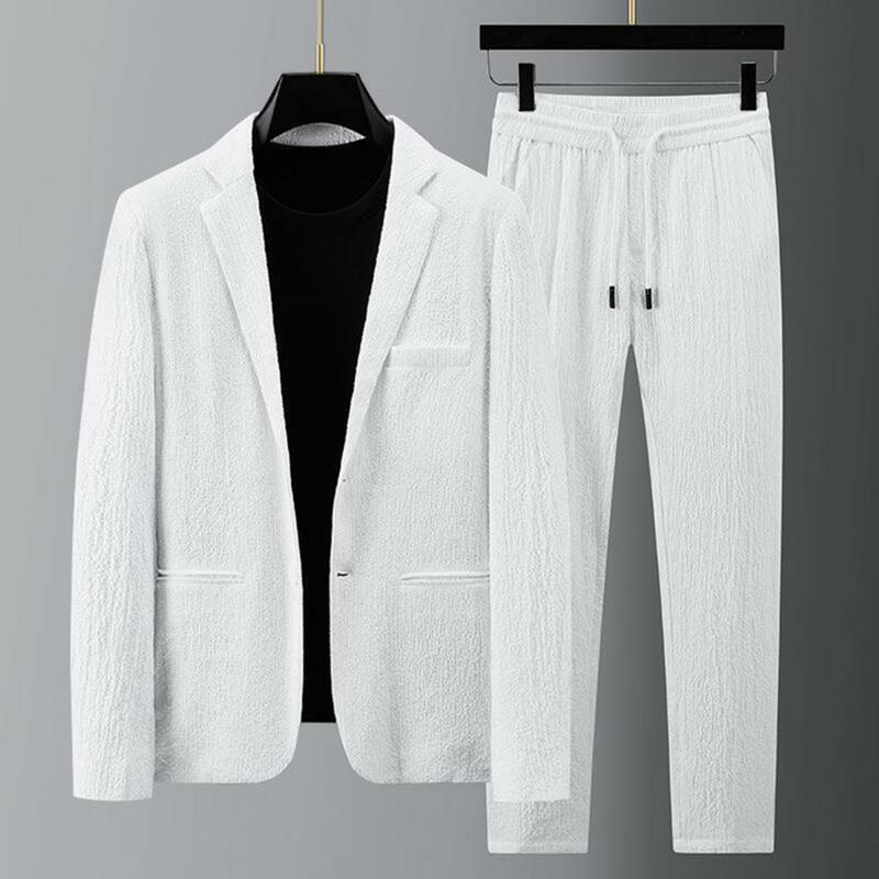 Мужской комплект из 2 предметов, блейзер и брюки, весенний модный костюм, полосатый плиссированный пиджак с отложным воротником и длинными рукавами, брюки на завязках для свадьбы