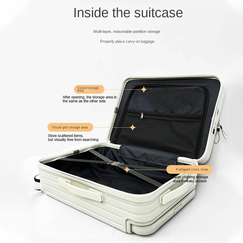 Чемодан с широкой ручкой, передняя открывающаяся багажная сумка, 20/22/26 дюймов, с USB-зарядкой, чемодан для переноски, сумка для путешествий с паролем