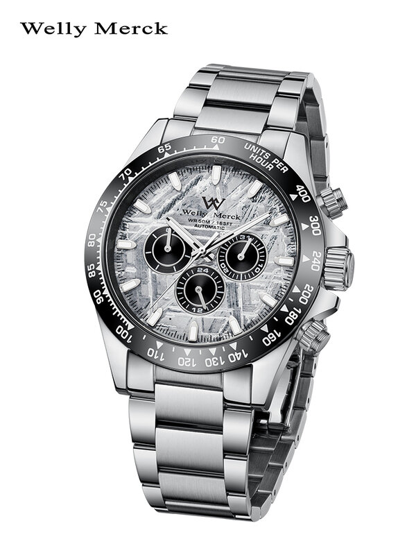 Relógio de luxo masculino Welly Merck, relógio de mergulhador à prova d'água com vidro de safira luminoso, relógio mecânico automático para homem