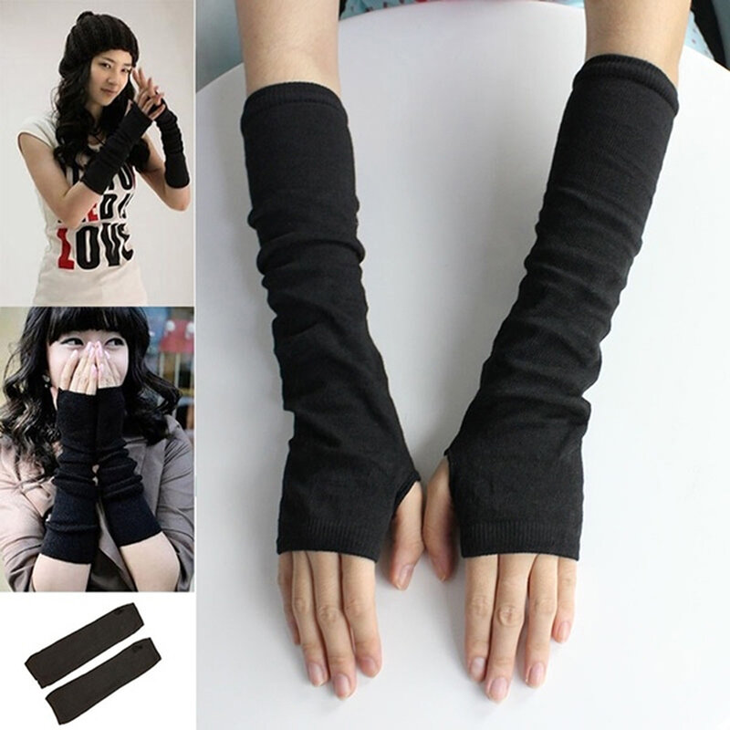 Preto punk longo fingerless luvas manguito feminino homem ninja esporte ao ar livre hip-hop gloveselbow luvas legal estiramento braço de inverno mais quente