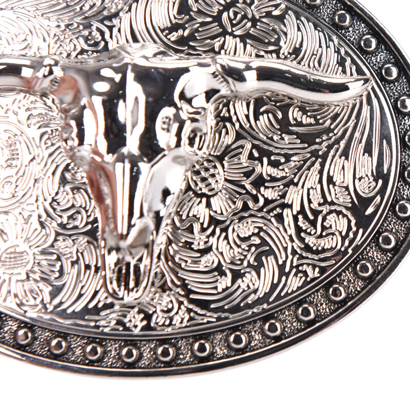 مشبك حزام الثور من الفضة طويل القرن تكساس ، إبزيم سبيكة معدنية غربية رعاة البقر