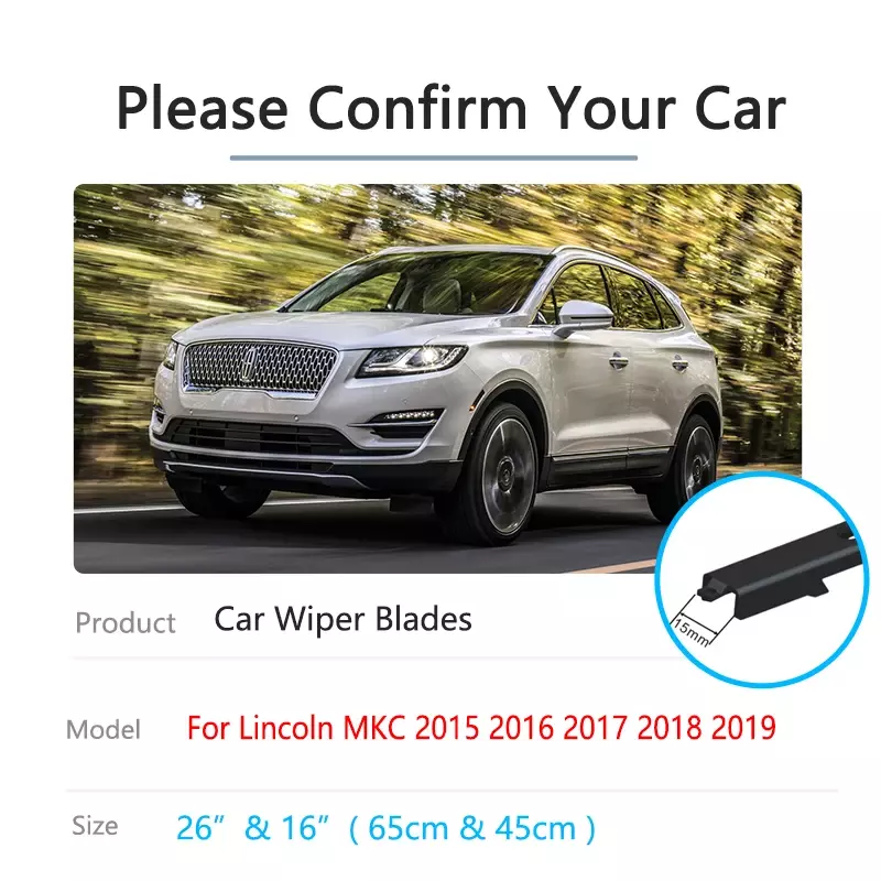 Limpiaparabrisas para coche, escobillas de goma sin marco, brazo de repuesto para limpieza de coche, para Lincoln MKC 2015, 2016, 2017, 2018, 2019, 2 uds.