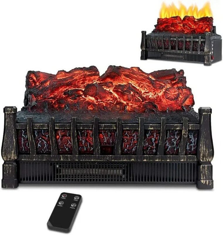LIFEPLUS Electric Fireplace Log Set Heater with Realistic Flame Effect with Ember Bed Remote Control Overheating Protection