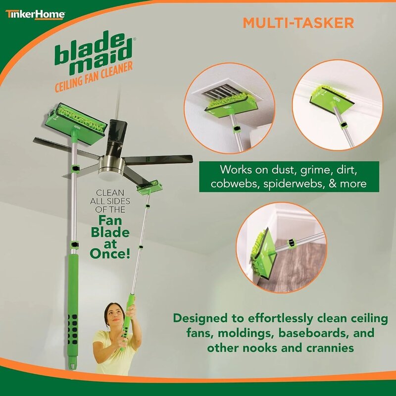 Очиститель потолочного вентилятора и Пыльник С микрофибровыми прокладками, выдвигается до 36 дюймов, зеленый