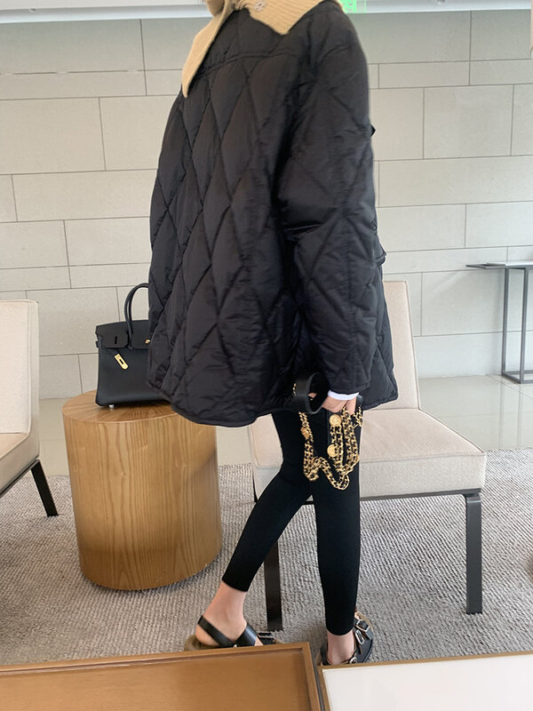 Chpouu-짧은 코트 여성용, 블랙 화이트 오리털 2022 겨울 상품