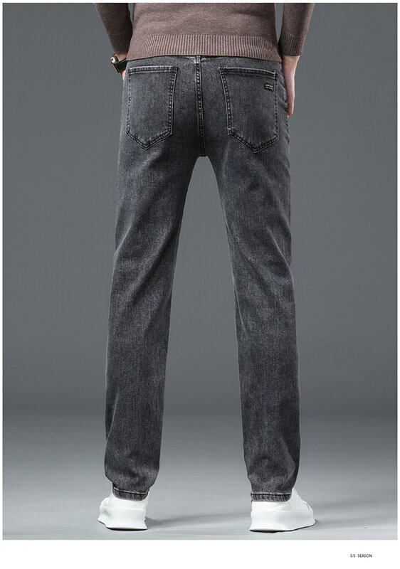 Nieuwe Business Fashion Heren Jeans Casual Straight Stretch Broek Elastische Rits Vrije Tijd Denim Klassieke Grijze Zwarte Man Broek