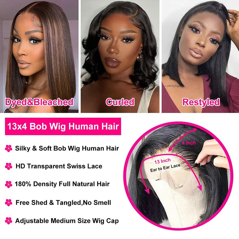 10 inch Straight Bob Wigs Human Hair 13x4 Lace Front Wig 4x4 Closure Wig Short Bob Wig Wear And Go Glueless Wigs for Black Women